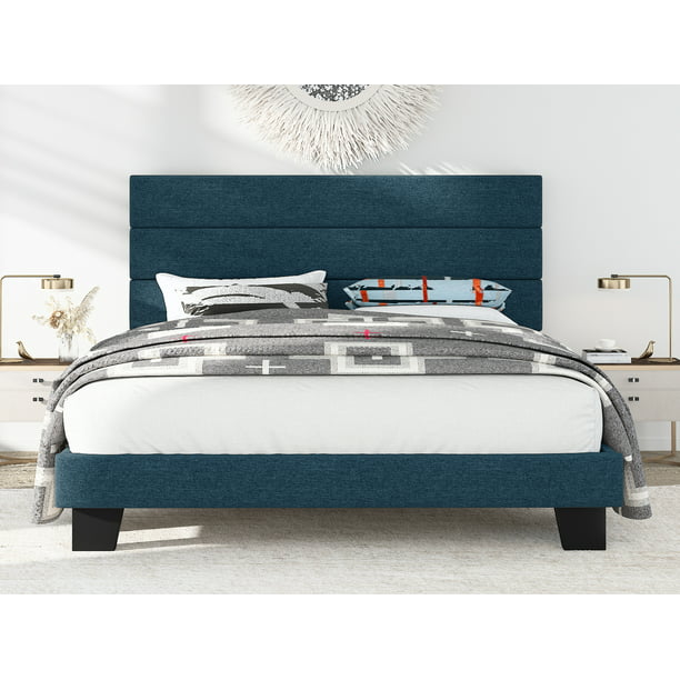 Fully Upholstered Platform Bed Frame, Navy Upholstered Bed Frame King Size