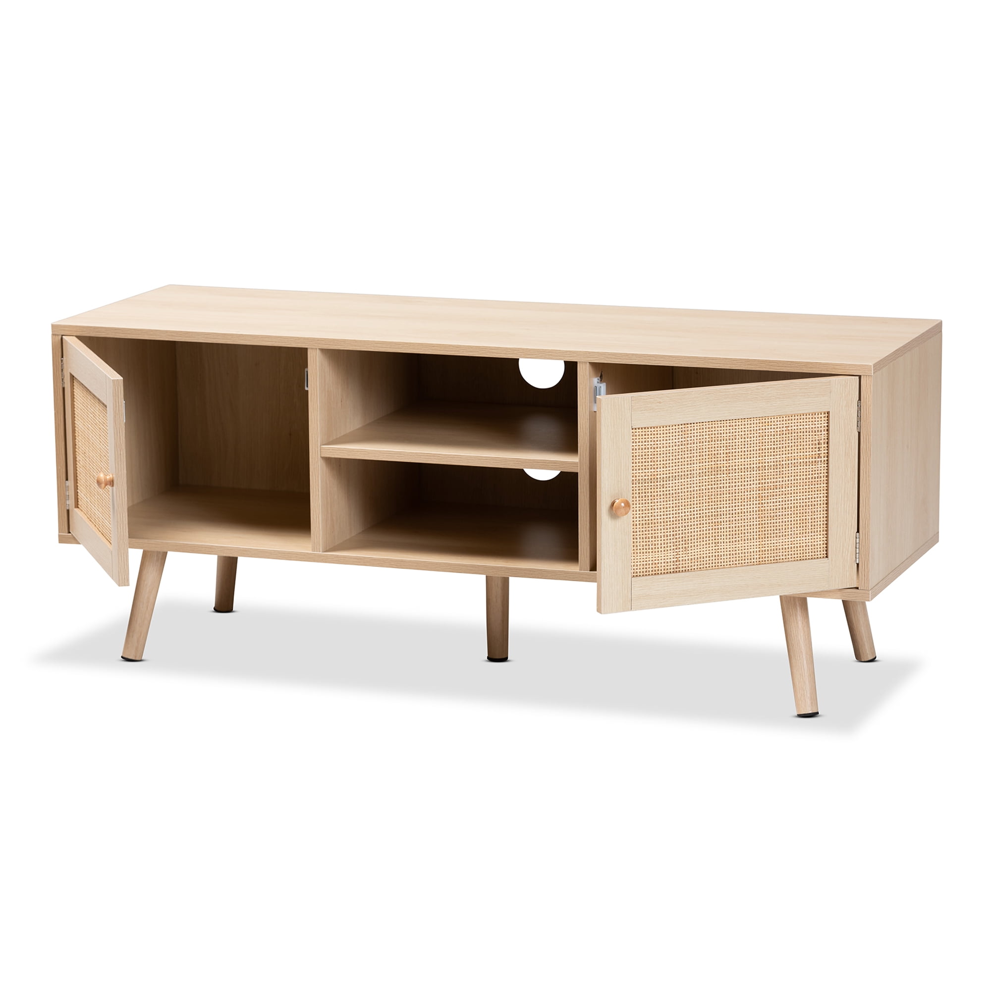 Baxton Studio Sebille TV Stand with 2 Doors for TVs up to 50", Light Brown