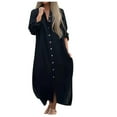 thumbnail image 2 of VgaVtl Long Sleeve Womens Dresses Plus Size Cotton Black Shirt Dress Women Dresses Plus Long Solid Loose Dresses, 2 of 6