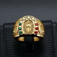 thumbnail image 3 of Lordluxury 14k Yellow Gold Punk Fashion Virgin Mary Men's Proposal Ring Exaggerated Micro-set Date Wedding Big Ring B213, 3 of 6