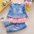thumbnail image 3 of Peacolate 6M-4Years Spring Autumn Baby Girls Sets Denim 3 Pcs Clothes Long Sleeve T-Shirt Denim Jacket and Jeans,Orange Lace,2-3Years, 3 of 4