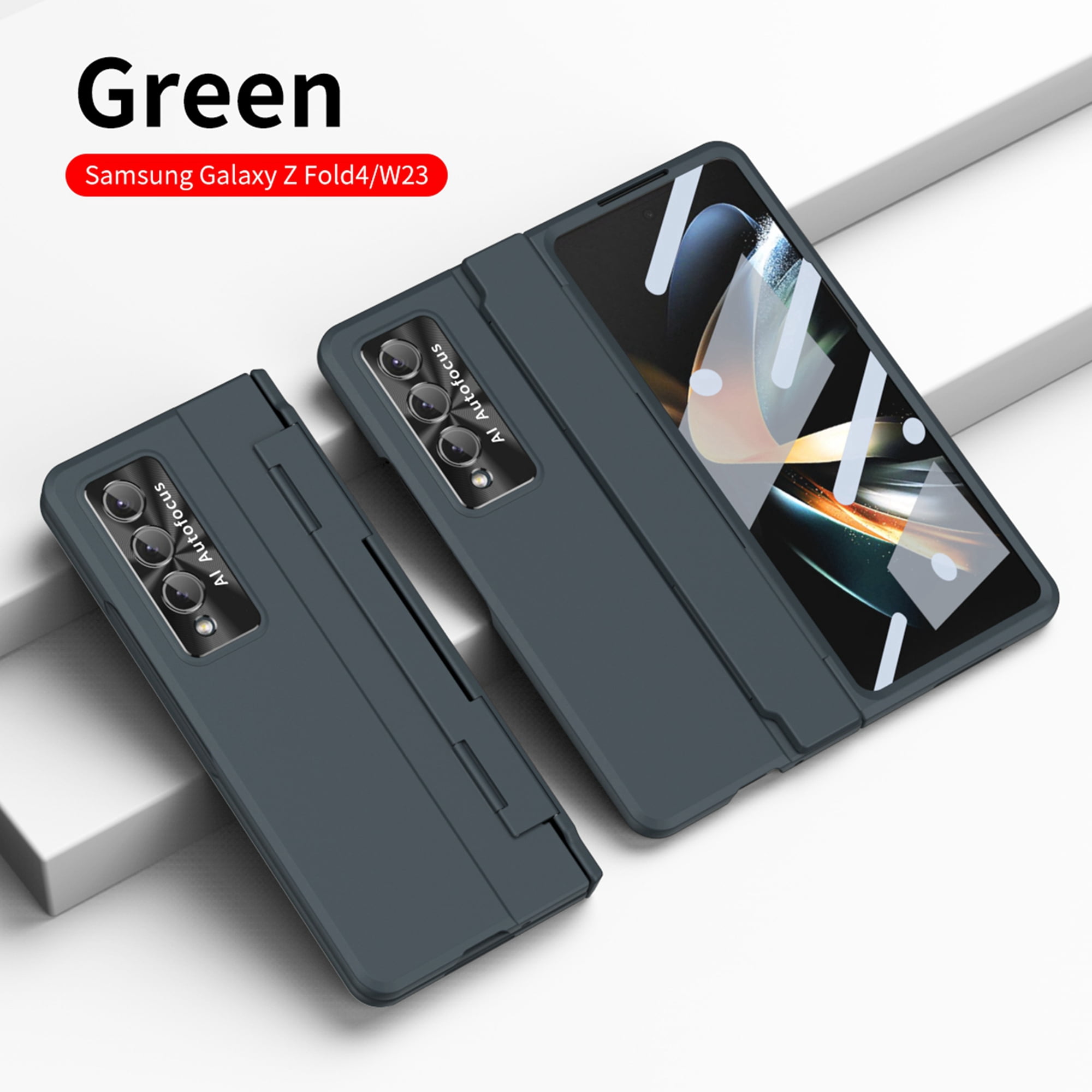Dteck for Galaxy Fold 4 Case Hinge Protection Wireless Charging Hard Back with Non-Slip Shockproof Lightweight Slim Cover for Samsung Z Fold 4 5G 2022, Green