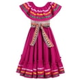thumbnail image 2 of IBTOM CASTLE Toddler Girls Mexican Traditional Cinco de Mayo Fiesta Dress Rainbow Off Shoulder Folklorico Dresses 9-10 Years Hot Pink, 2 of 8