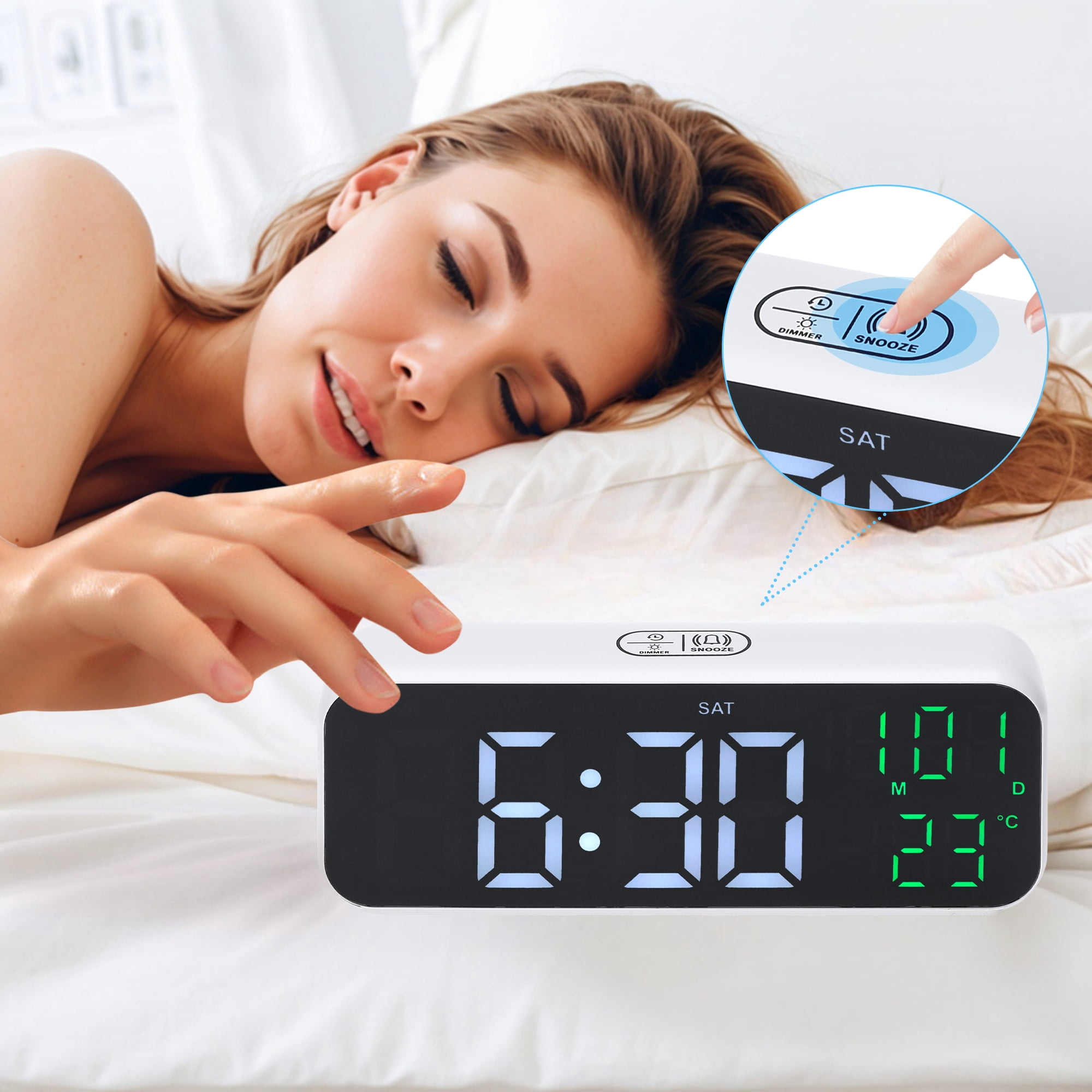 Unique Bargains Small Dual Alarm Clock for Bedrooma White Green