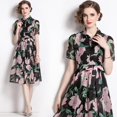 thumbnail image 1 of Dropshipping Nouvelle Robe Midi Décontractée d'Été Automne Imprimé Fruits Nœud Papillon Col Foulard Manches 3/4 Taille Empire Femmes Soirée Plage, 1 of 7