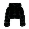 thumbnail image 4 of Women's Plus Size Black Faux Fur Coat Hooded Splicing Design Long Sleeve Warm Outerwear, 4 of 8