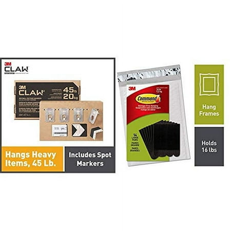 3M Claw Drywall Picture Hangers Holds 45 lb. & Command Picture Hanging Strips, Large, Black, 14-Pairs