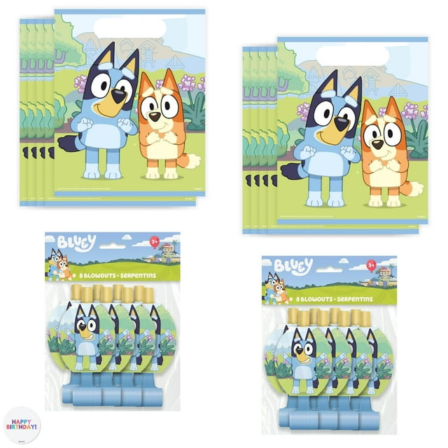 Set de obsequios para fiestas Unique Bluey con 16 bolsas de regalos y 16 reventones
