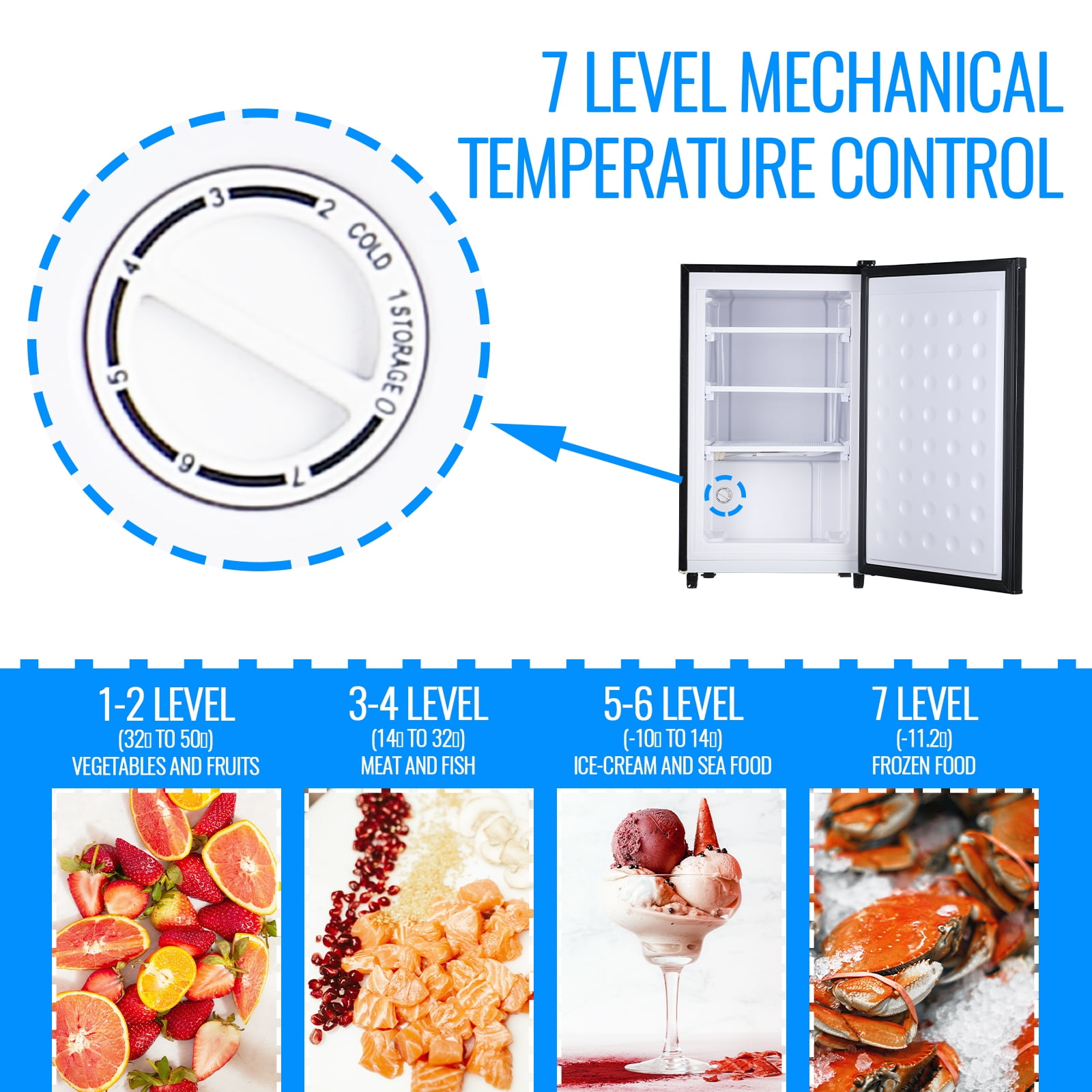 DEMULLER Upright Freezer with 7 Adjustable Thermostat Stand-up Single Door Freezers Black