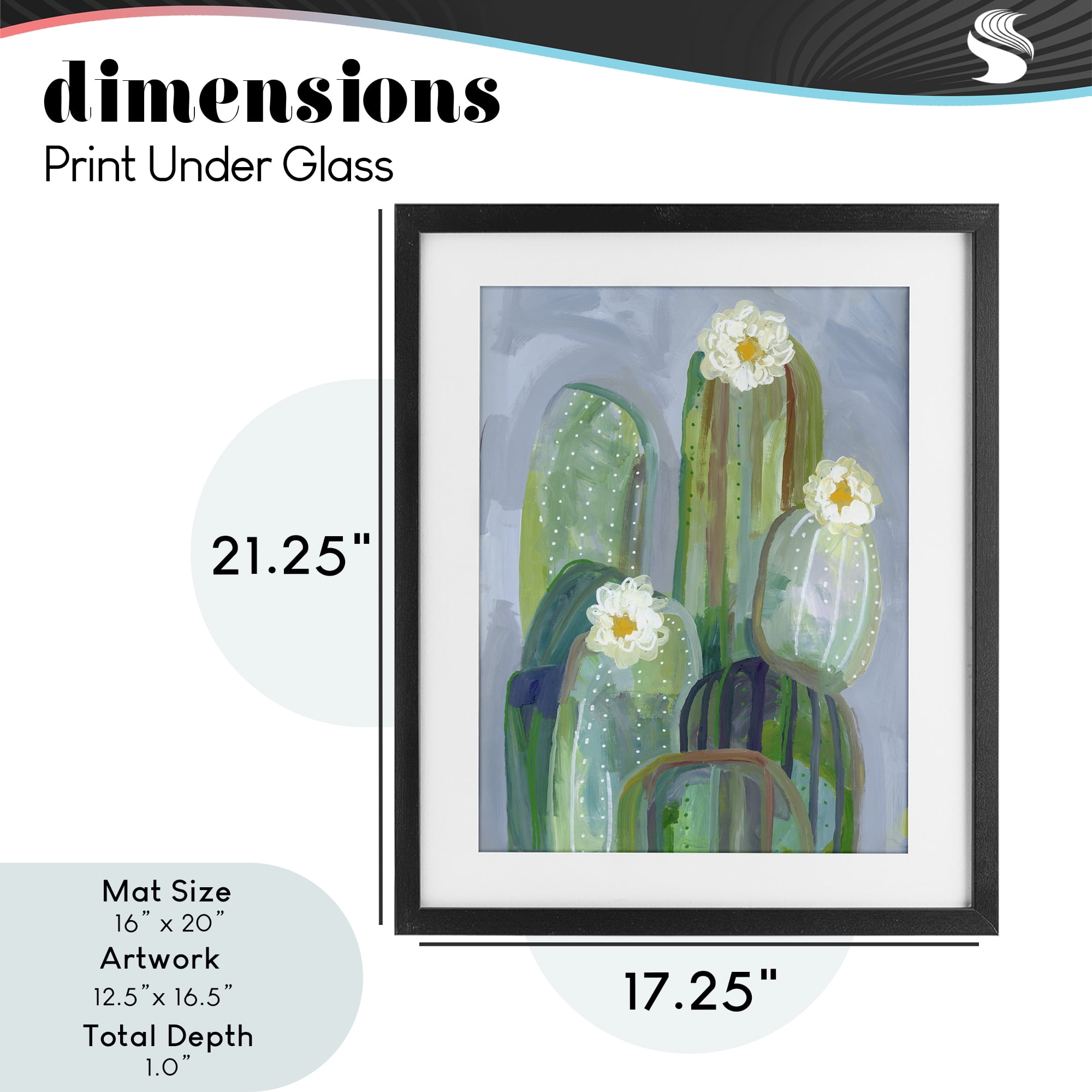 Desert Day Dream Cactus Black Framed Print Under Glass, design by Ashley Davis