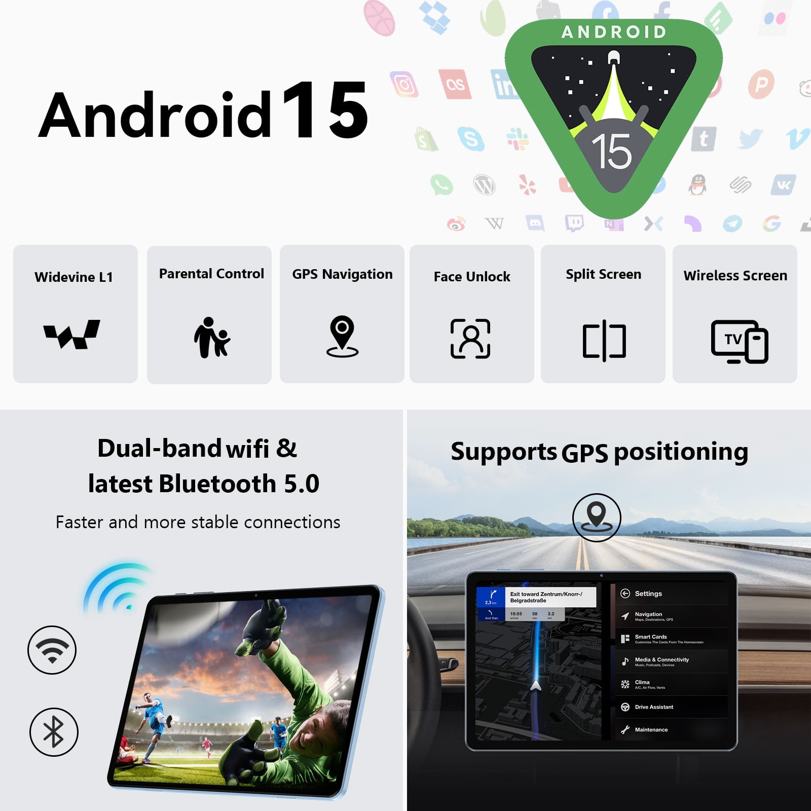 EDDBNi  10 inch Tablet Android 15 Tablets, Octa-Core Tablet PC, 4GB RAM, 64GB ROM, 1TB Expand, 6000mAh, 1280x800 HD Touch Screen, 5MP+8MP, Wifi, Dual Camera