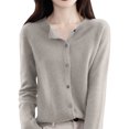 thumbnail image 6 of Resicozy Womens Cropped Cardigan Sweaters Lightweight Crew Neck Button Down Cardigans Open Front Long Sleeve Sweater Camel M, 6 of 6