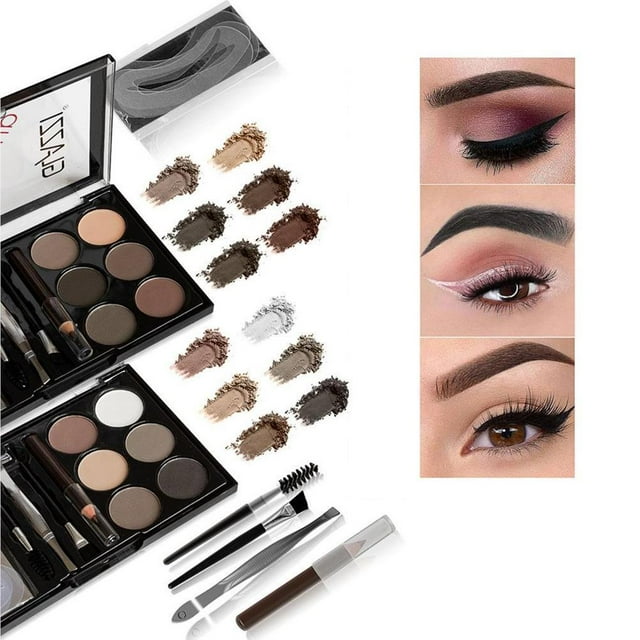 6 Colours Eyebrow Contour Powder Kit with Eyebrow Brush Eyebrow Stencil Professional Eyebrow Powder Make Up Set
