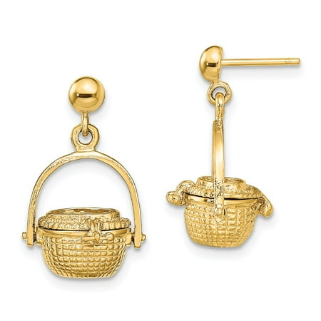 Solid 14k Yellow Gold 3-D NANTUCKET BASKET DANGLE EARRINGS (4of4) - 25mm x 13mm
