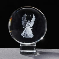 3.14in 3D Angel Crystal Ball Engraved with Crystal Base, Figurines Gift for Men Women Glass Decor Ball for Home Decor