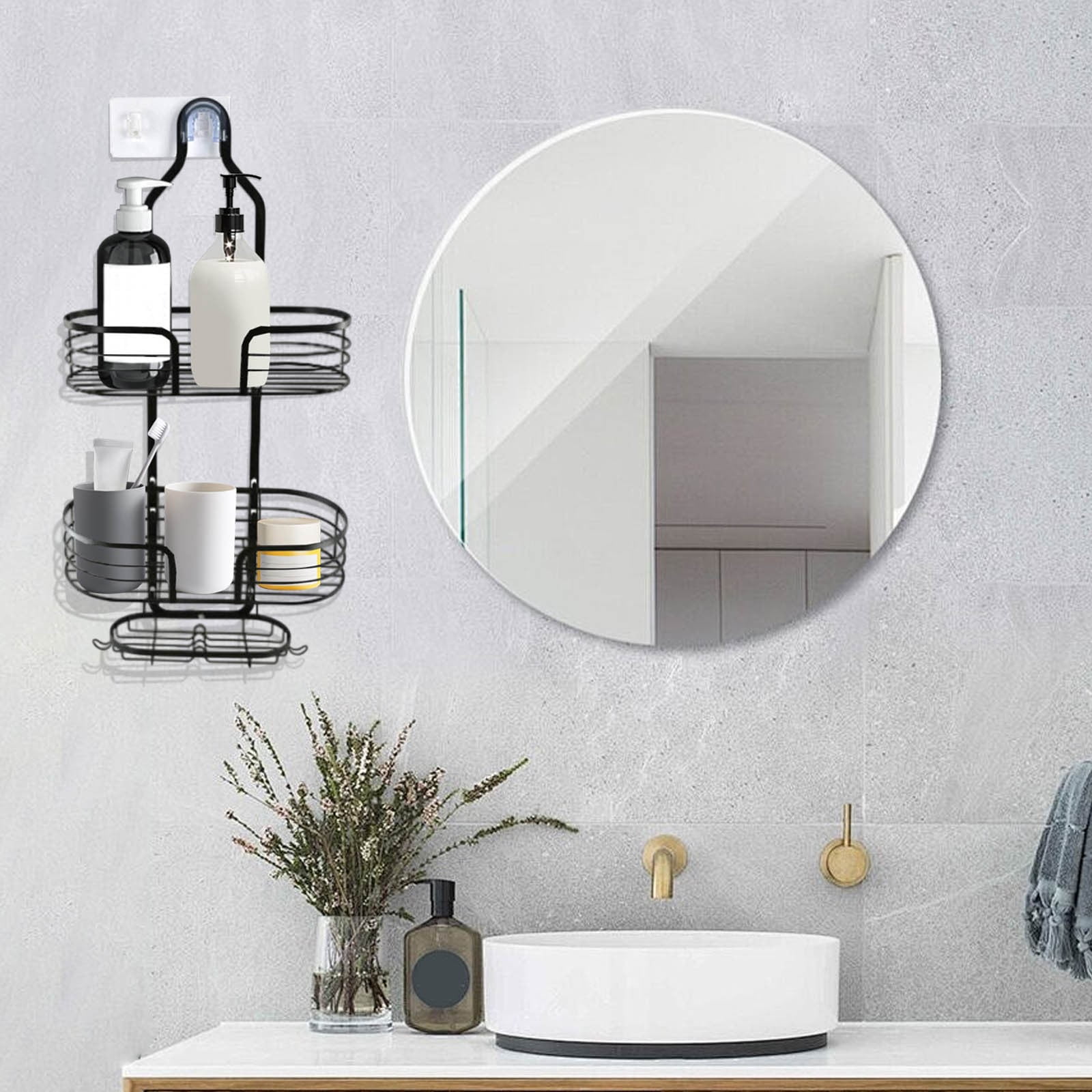 Shower Caddy Organizer, 3-tier Hanging Bathroom Storage Rack with Soap Holder and Hooks for Shampoo Bottles, Wall-mounted Over Shower Head, Topliu