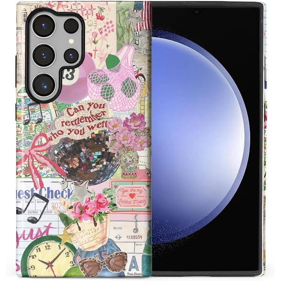 Case for Samsung Galaxy S24 Ultra, PC Hard Shell & Silicone Inner Bumper, Anti-Scratch Full-Body Cover Shockproof Slim Design -City Girl Disco Coquette Collage
