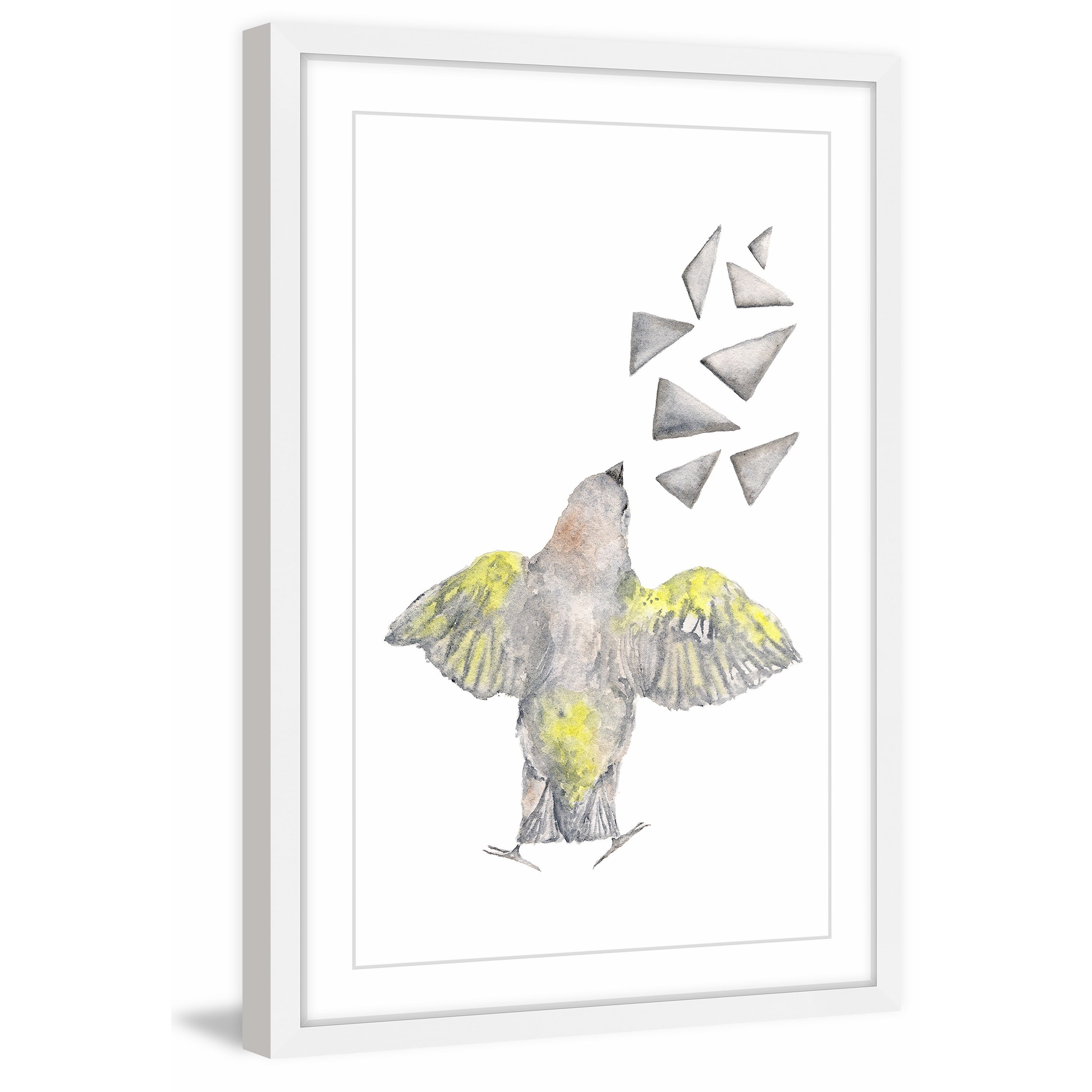 Marmont Hill "Bird with Shapes" by Thimble Sparrow Framed Painting Print