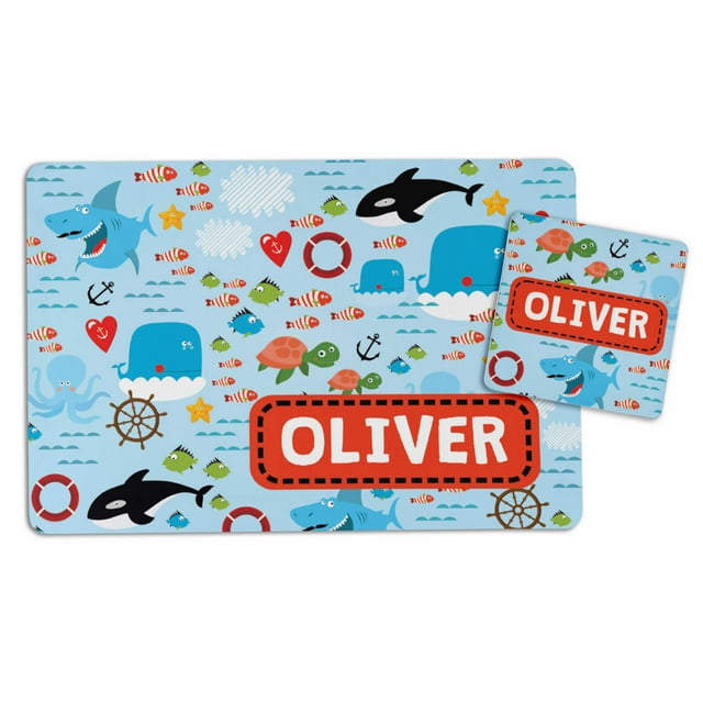 Printtoo Whale Print Personaized Gift For Kids Placemat & Coaster Set For Girls,Boys Gift,Christmas Gift-8x11.5 Inch