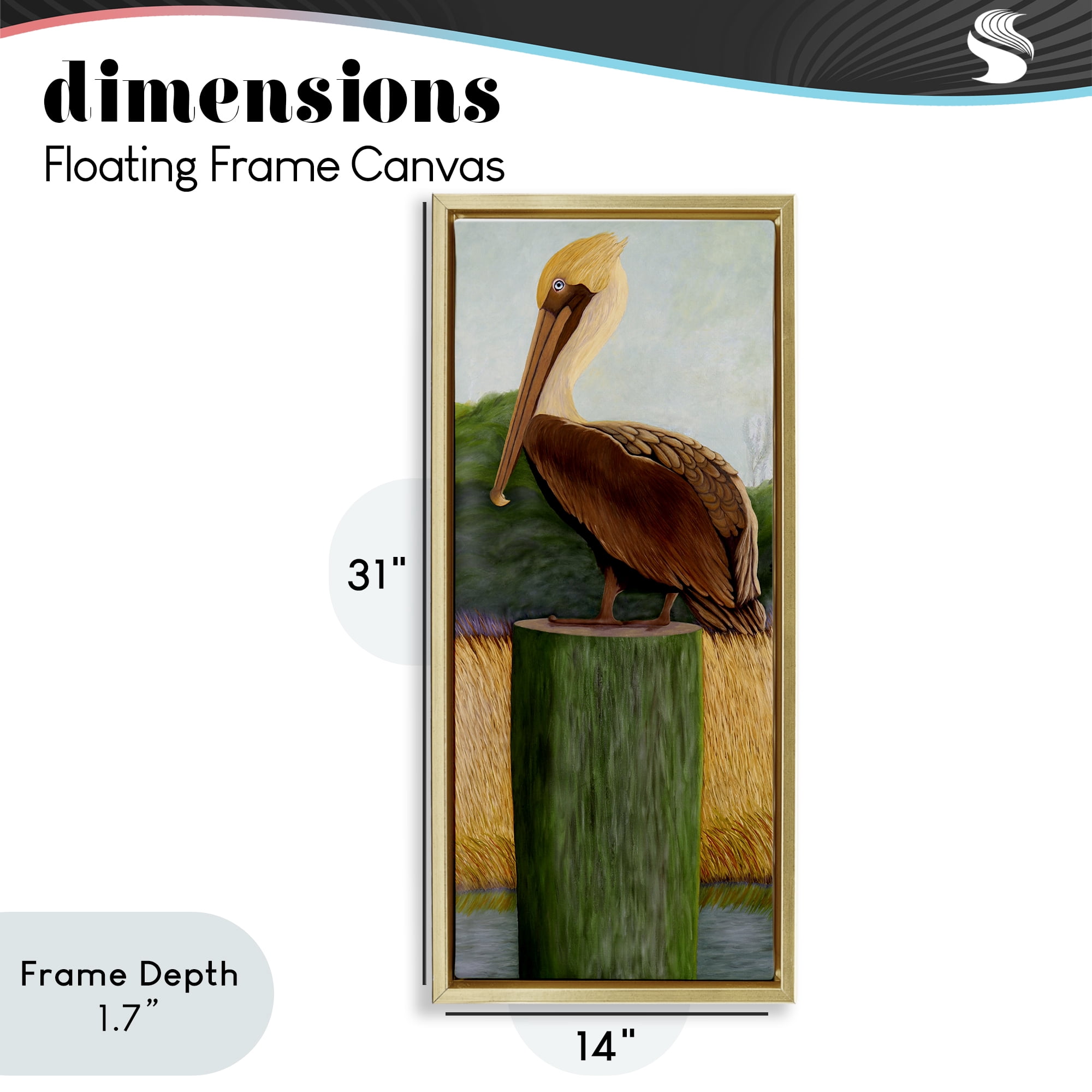 Stupell Industries Blue Eyed Pelican Gold Framed Floater Canvas Wall Art, design by Barbara Fallenbaum