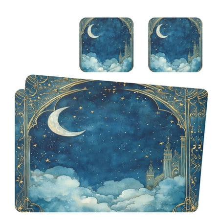 

Wobogo Fantasy Palace Placemats Coasters Set of 2 Heat-resistant Non-slip Easy to Clean Square Dinner Plate Mat