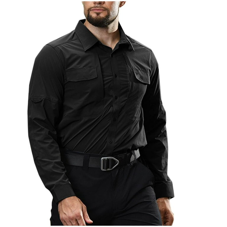 ZCFZJW Tactical Long Sleeve Shirts for Men Military Button Up Snap Work  Shirts Big and Tall Regular Fit Quick Dry UPF 50+ Uv Western Tops Black M -  Walmart.com