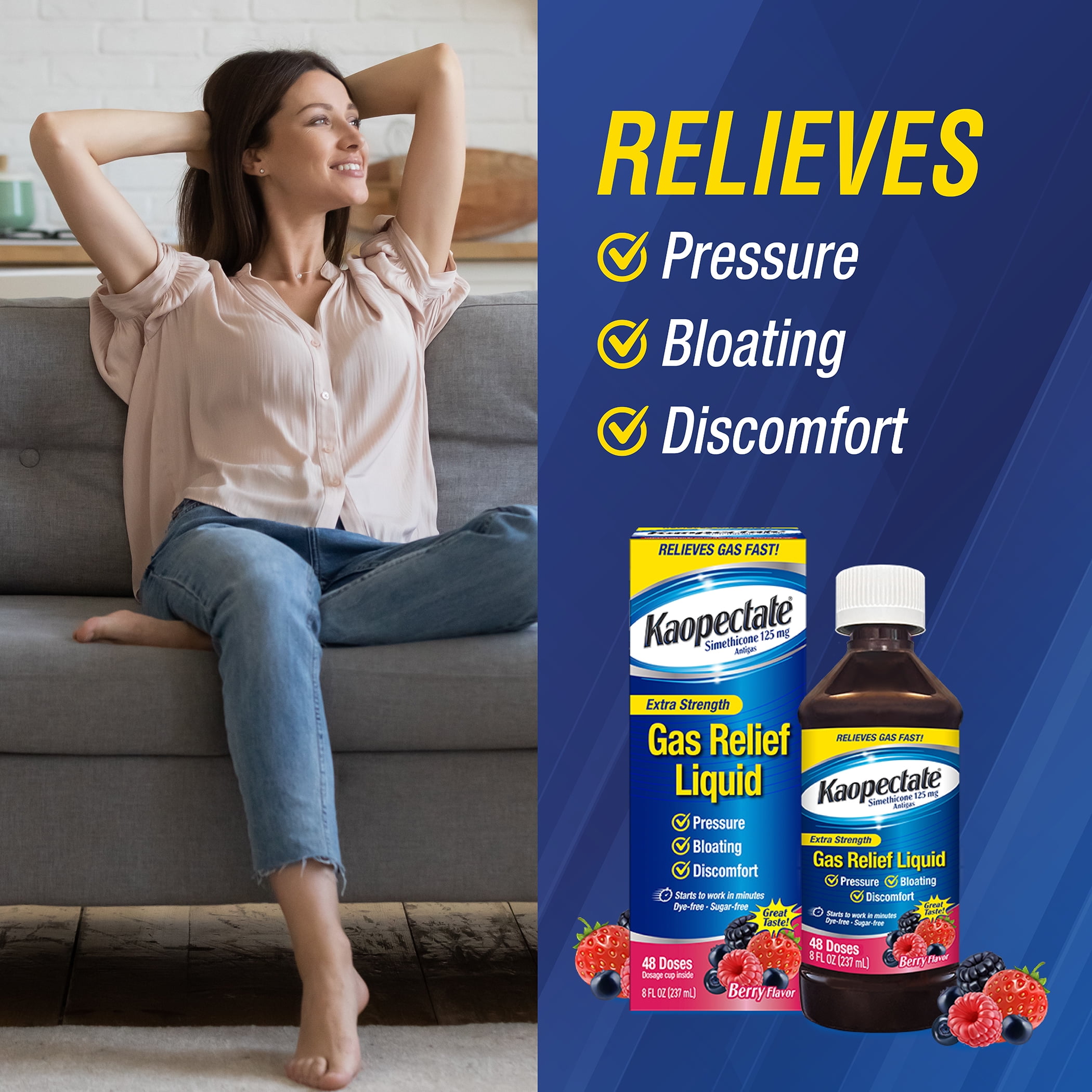 Kaopectate Extra Strength Gas and Indigestion Relief Liquid, Mixed Berry, Simethicone 125 mg, 8 oz