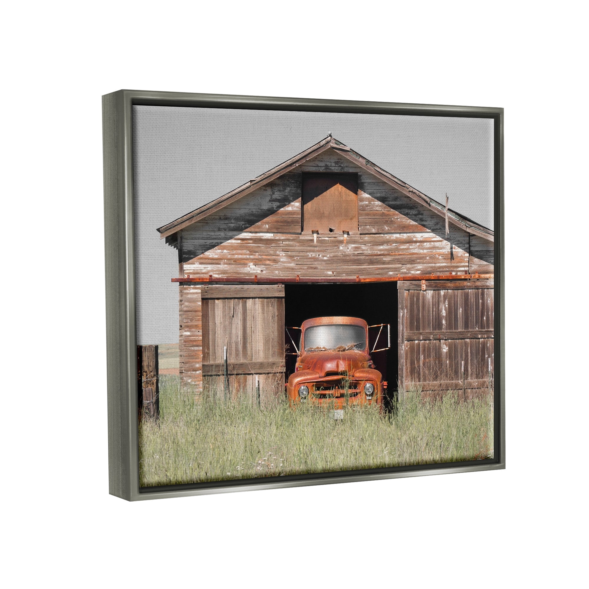 Stupell Industries Vintage Pickup Truck Weathered Country Barn Farmland Painting Luster Gray Floating Framed Canvas Print Wall Art, Design by Danita Delimont