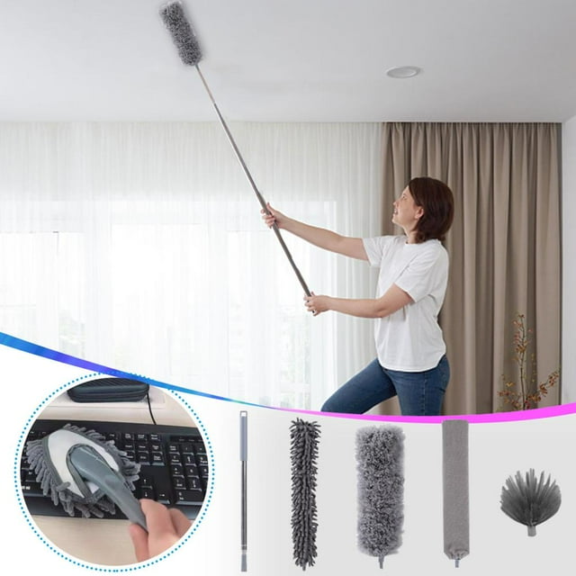 Telescopic Dusting Kit with 8 Attachments - Microfiber Duster for Ceiling Fans, Blinds, and Electronics - Extendable to 100 Inches
