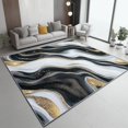 thumbnail image 2 of Washable Area Rug 8 X 10 ft, Lightweight Low-Pile Abstract Fluid Art Luxury Style Printed Area Rug, Kitchen Indoor Non Slip Carpet Floral Black Gold Print Mat Living Room Bedroom Dining Room, 2 of 7