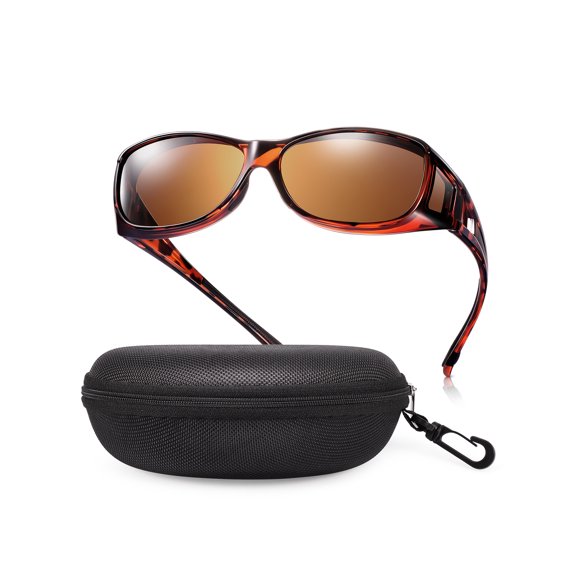 TINHAO Fit Over Glasses Sunglasses with Hard Case, Wrap Around Polarized UV400 Wear Over Prescription Glasses for Men Women Driving Fishing Hiking Outdoor