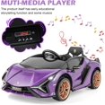 thumbnail image 6 of OLAKIDS 12V Licensed Lamborghini Sian Kids Ride On Car with Parent Remote Control, Spring Suspension, MP3 Player, Electric Toy Roadster Carbon Fiber Textured for Toddler (Purple), 6 of 10