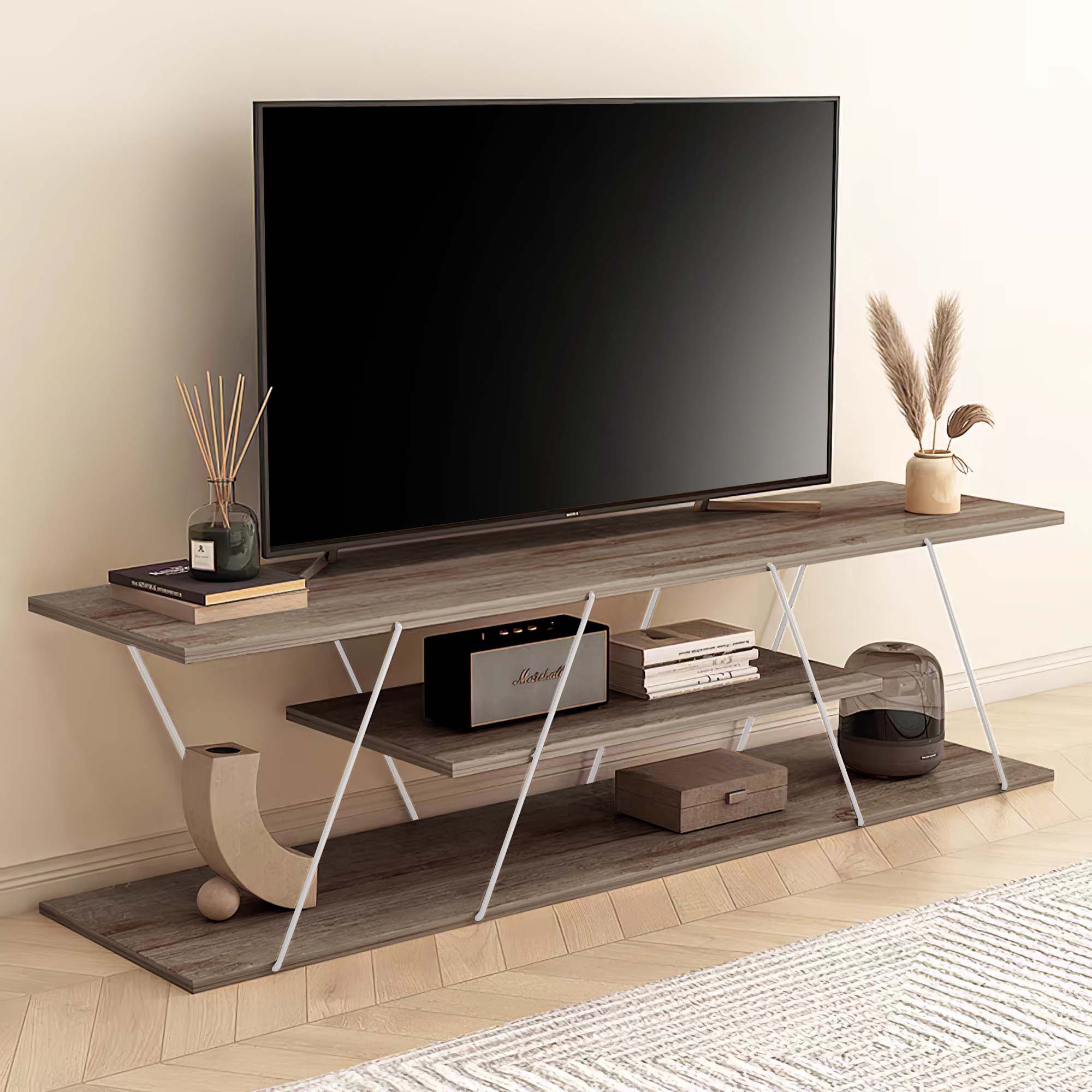 Aukfa Mid-Century Modern TV Stand for TVs up to 60" - Entertainment Center for Living Room - Storage