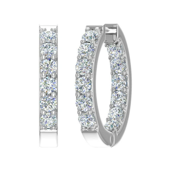 2 Carat (ctw) Inside Out Diamond Hoop Earrings in 14K White Gold - IGI Certified (I1-I2 Clarity)