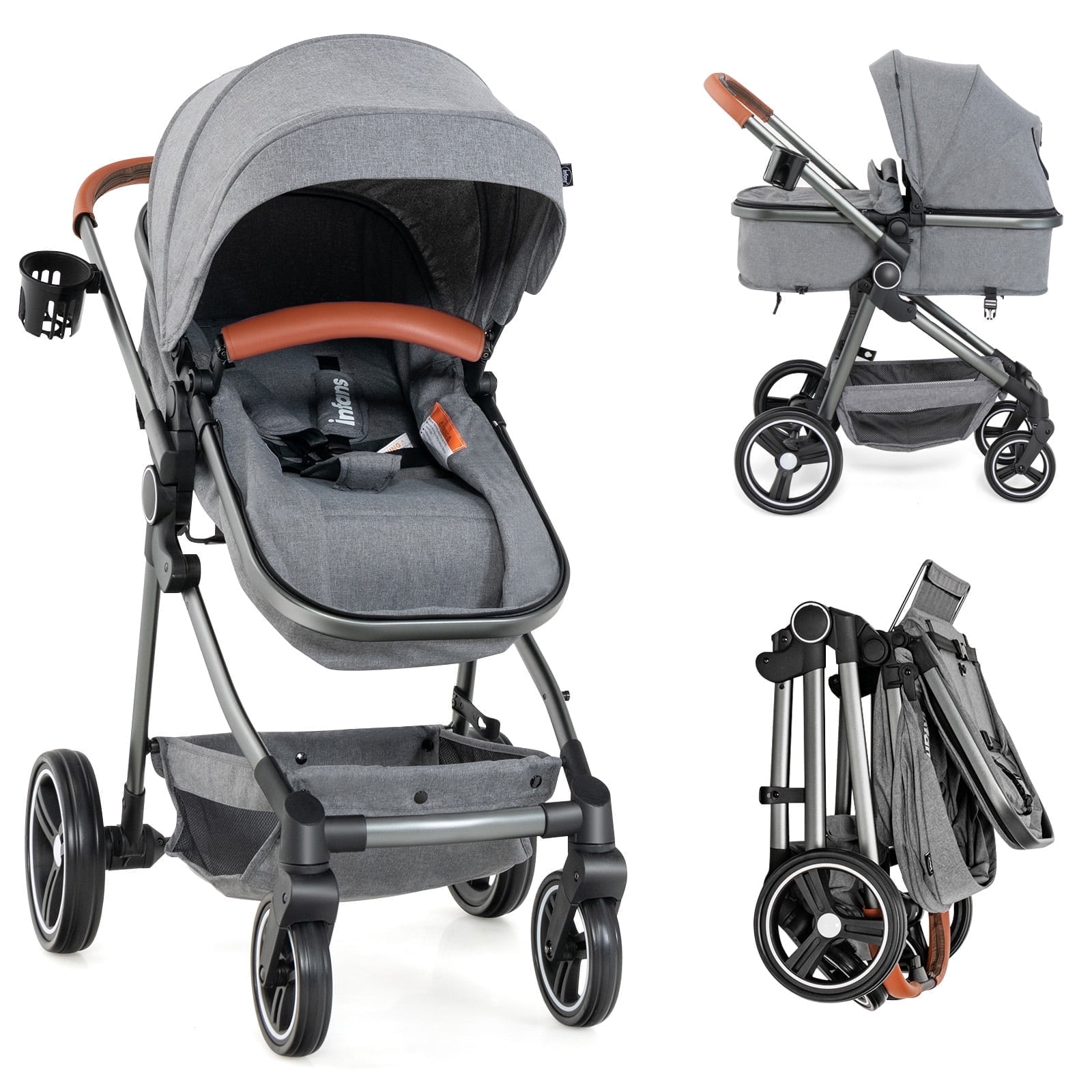 OLAKIDS 2 in 1 High Landscape Convertible Baby Stroller, Newborn Reversible Pram, Foldable Pushchair with Adjustable Canopy, Aluminum Structure, 5-Point Harness for Infant Toddler