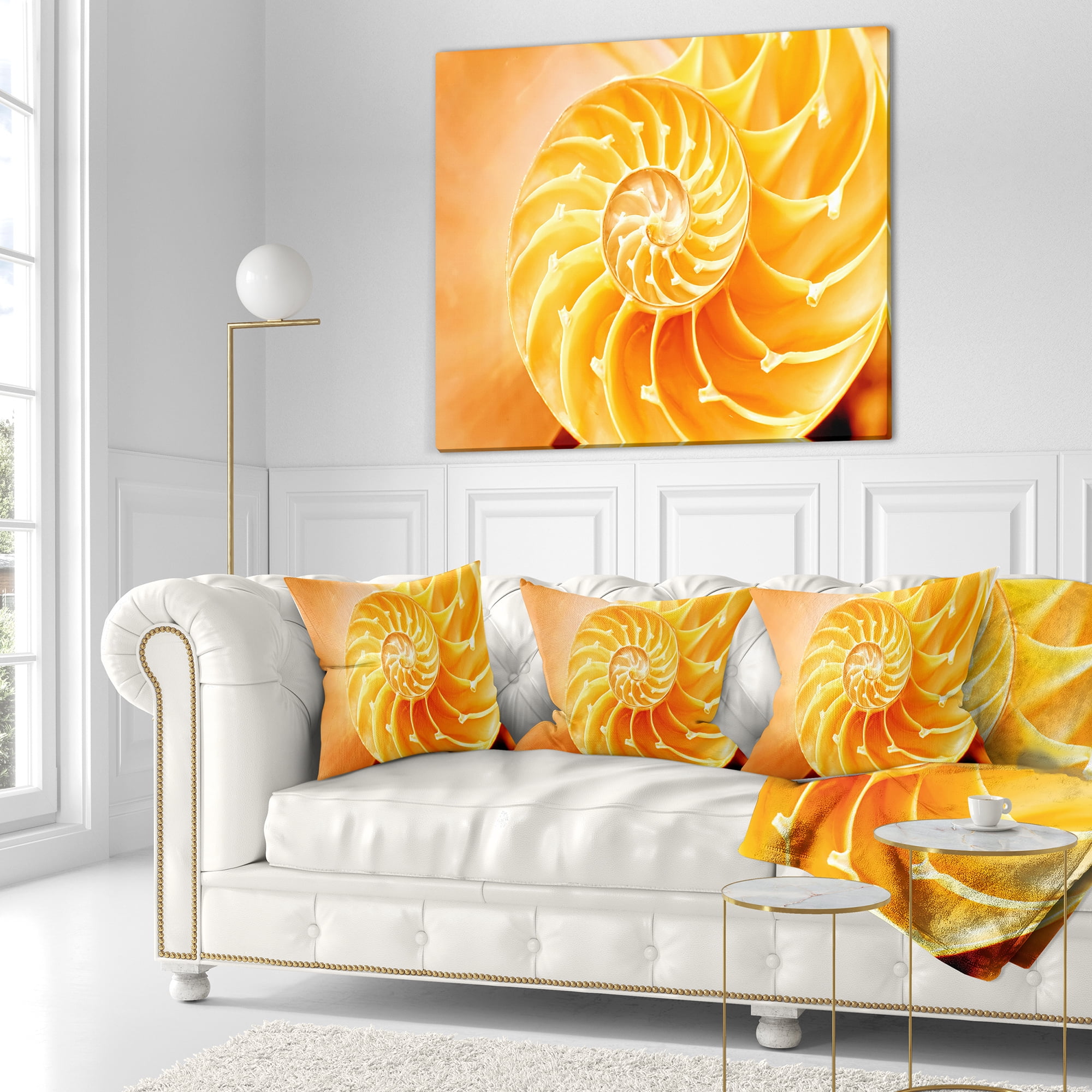 Designart Yellow Nautilus Shell - Contemporary Throw Pillow - 16x16