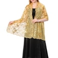 thumbnail image 3 of MYG Long Sparkly Sequin Sheer Tulle Lace Embroidery Shawl Wrap Scarf Evening Wedding, 3 of 9