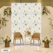 Miumaeov Artificial Roses Flower Panels Silk Fabric Floral Wall Backdrop Mats for Wedding Engagement Party Event Decor 15x15 White 12PCS