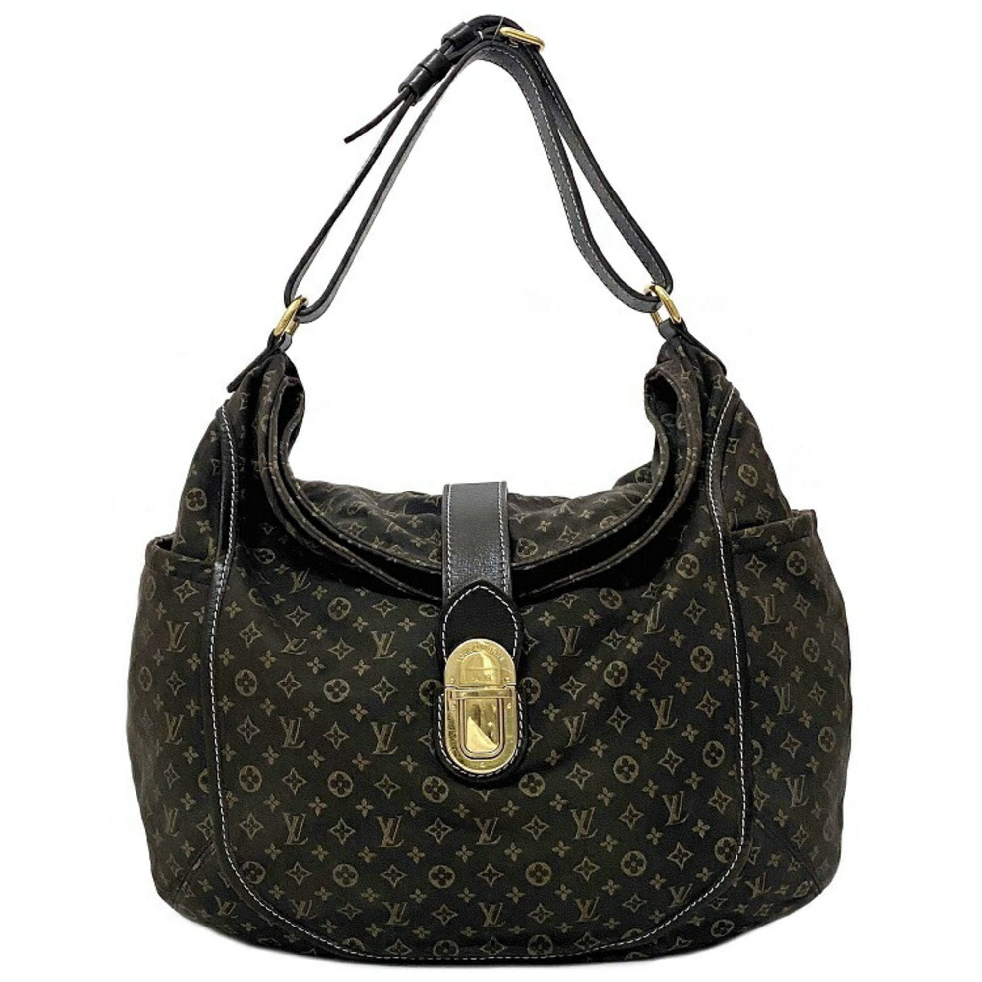 Louis Vuitton lv one handle bag monogram with black leather flap