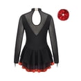 thumbnail image 4 of Doomiva Kids Girl's Sparkly Long Sleeve Figure Ice Skating Dance Dress Gymnastics Skirted Leotard Dress and Hair Band Set Red 6, 4 of 5