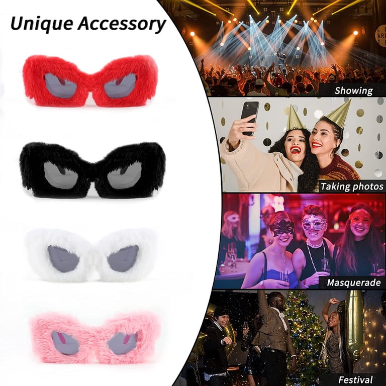 FEISEDY Women Plush Fuzzy Cat Eye Sunglasses Punk Soft  display picture 2
