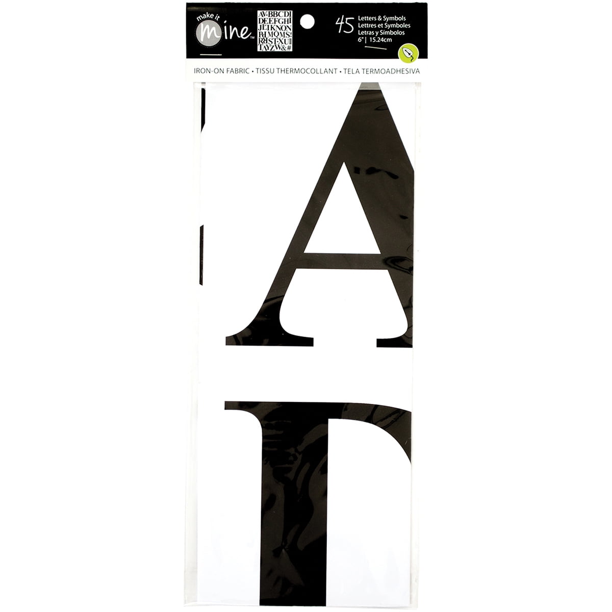 Alphabet Uppercase Iron-On Fabric Letters & Symbols-Black/White