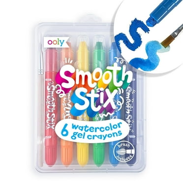 OOLY Smooth Stix Watercolor Gel Crayons for Kids, 6 Count - Paintbrush Included