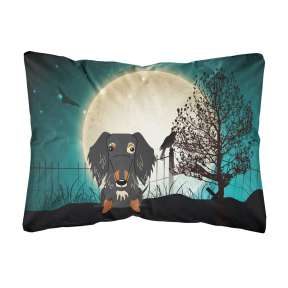 Halloween Scary Wire Haired Dachshund Dapple Canvas Fabric Decorative Pillow