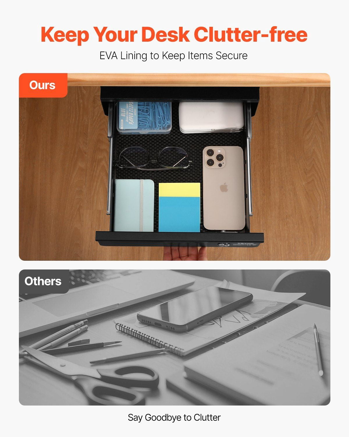 Under Desk Drawer Organizer with Lock, 13" Slide-out Storage Tray for Workspace