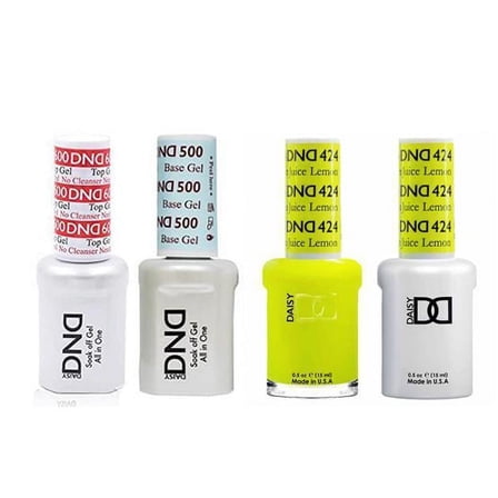 DND Daisy Nail Design Gel Polish 4ct Combo - Base, No Cleanse Top, Gel, & Lacquer - Lemon Juice 424