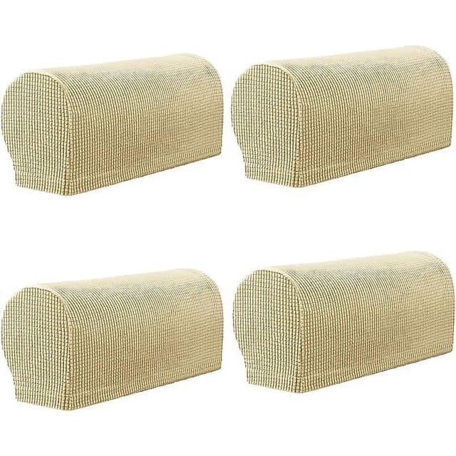 Xiao Hua 4 fundas elásticas para reposabrazos a cuadros, color liso, antideslizantes, para sillas, sofás, sillones, reclinables, con pasadores giratorios, beige y amarillo.