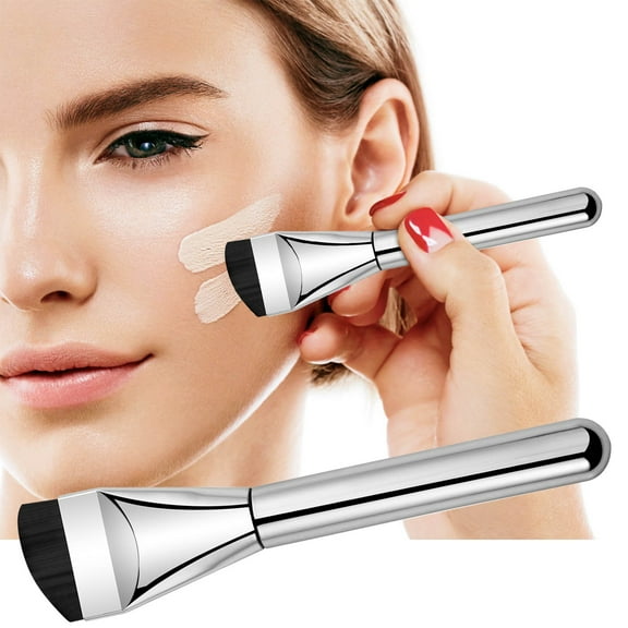 Angled Foundation & Concealer Brush (Black) - Synthetic Kabuki Brush for Flawless Liquid & Cream Makeup Application