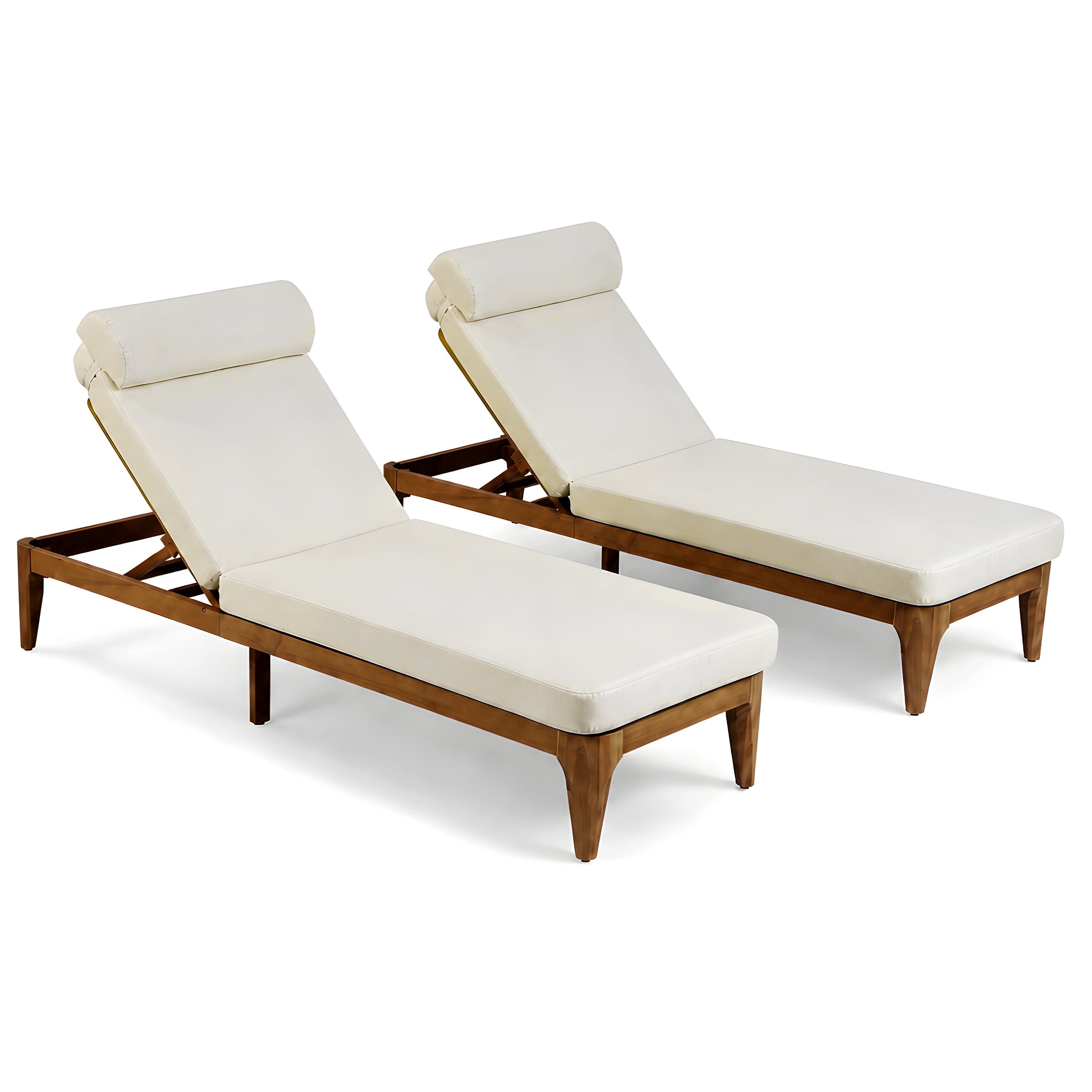 Mintazer Outdoor Chaise Lounge Set of 2, Sun Lounge Chair with Removable Cushion & Head Pillow, Patio Recliner with 4 Gear Adjustable Recliner for Poolside Deck, Natural & Beige