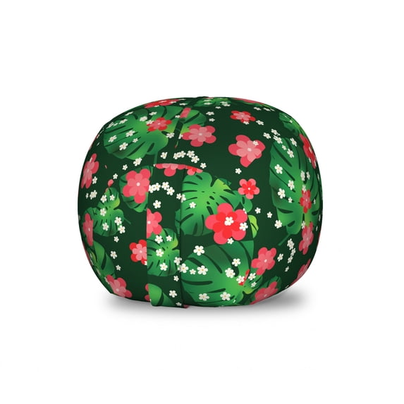Monstera Storage Toy Bag Chair, Exotic Blossoms Flowers and Leaves in Tropical Nature Tones Illustration, Stuffed Animal Organizer Washable Bag, Large Size, Green and Coral, by Ambesonne